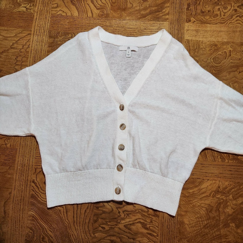 Banana Republic short sleeve cream linen cardigan sweater size Small